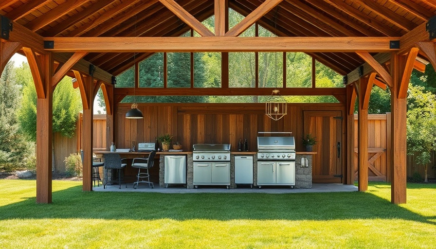 Outdoor kitchen grill gazebo ideas: rustic wooden gazebo structure.