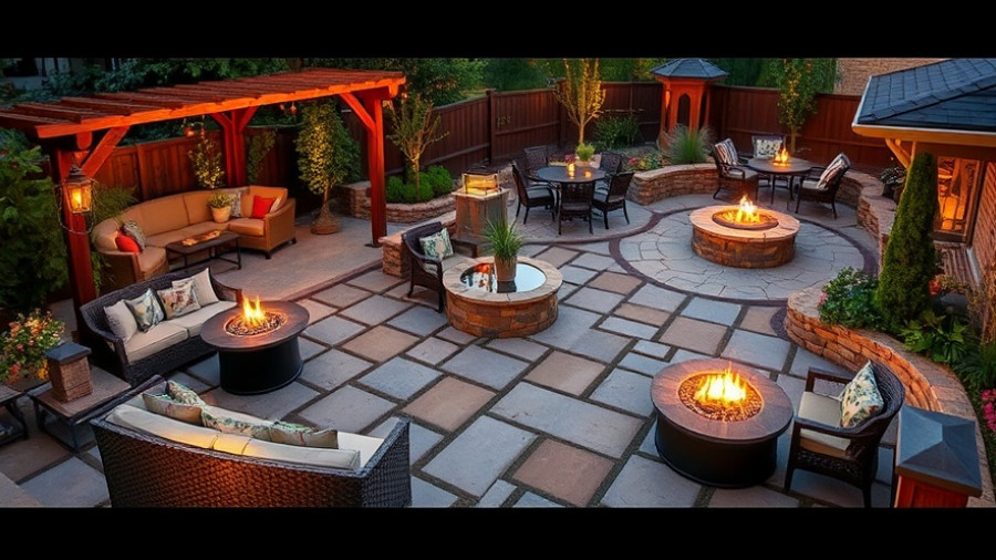 Elegant patio edging design ideas with fire pits and seating.
