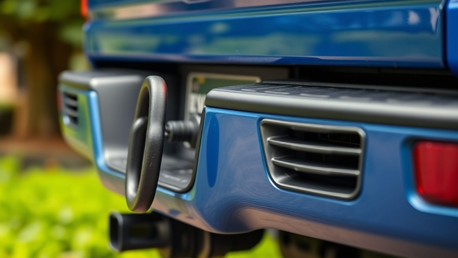 Innovative blue pickup truck bumper with tow hook, showcasing cool innovations for pickup trucks.