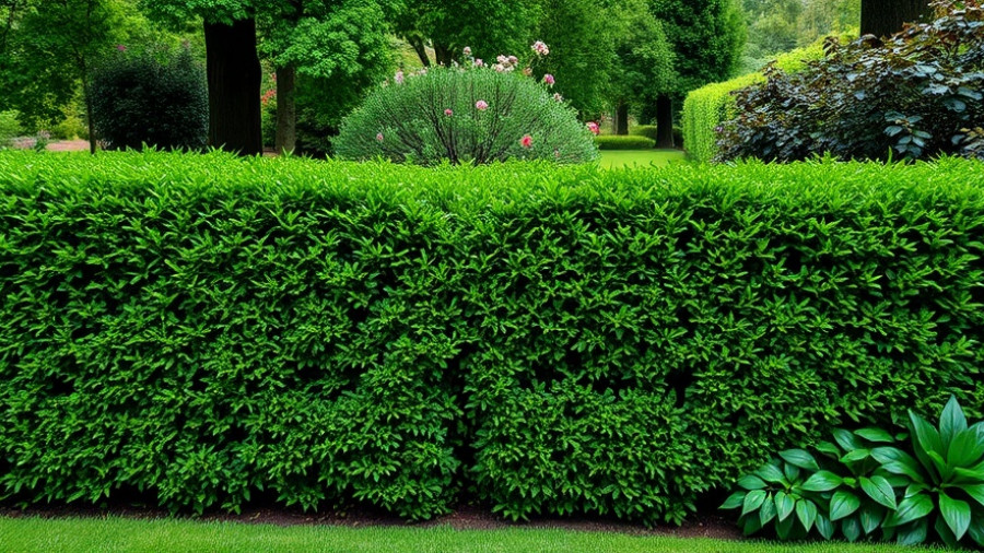 Lush green hedge as a living fence in a garden setting.