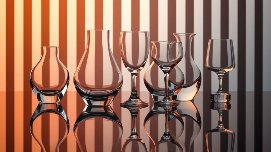 Wonky glassware trend 2025: abstract glass pieces on a reflective surface.