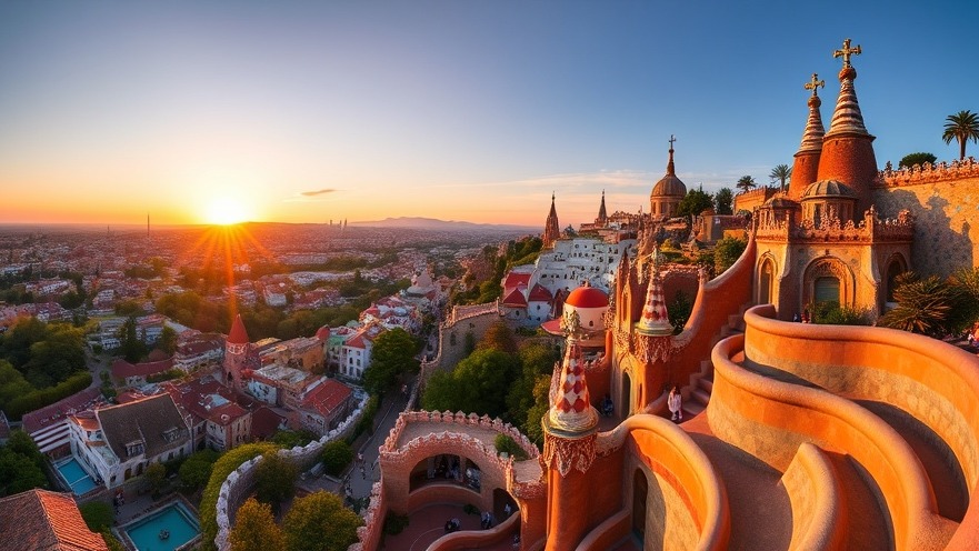 Stunning aerial view of Park Güell at sunset, epitomizing luxury travel and authentic experiences.