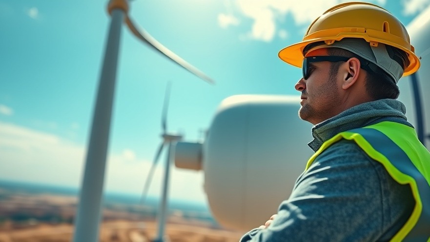 Engineer overseeing wind farm construction with large turbine components in daylight.