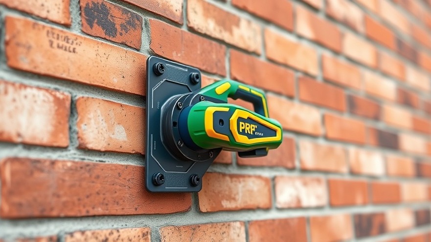 Innovative tool fixing device on a brick wall, showcasing smart home features and advanced construction technology.