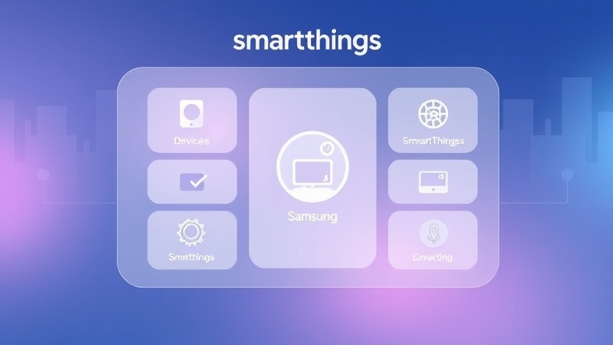 Smart home integration infographic of Samsung SmartThings interface, showcasing sleek device profiles.