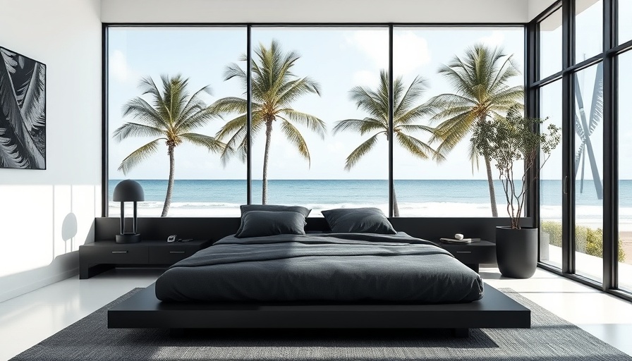 Modern bedroom with large windows over scenic view, perfect sleep environment.