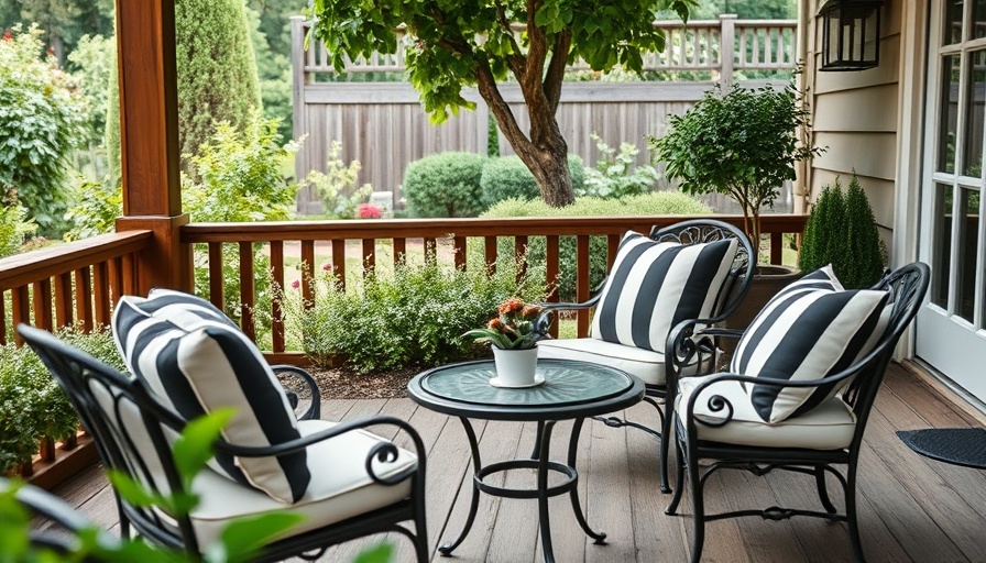 Best outdoor throw pillows on wrought iron furniture in scenic garden.