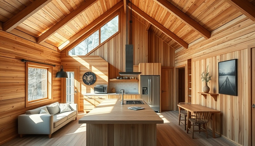 Modern contemporary mountain cabin design with open kitchen interior.