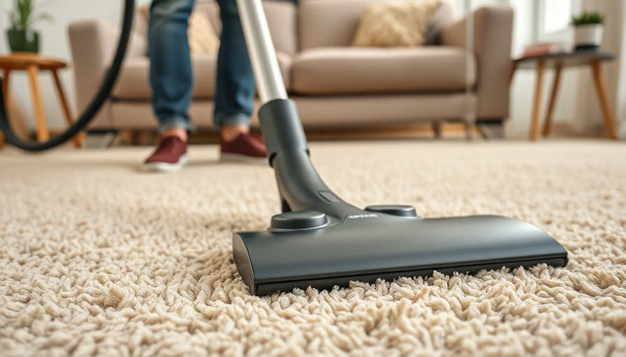 Vacuum cleaning a carpet in a cozy living room.