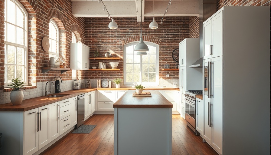 Modern kitchen in Linda Evangelista Chelsea Penthouse with brick walls.