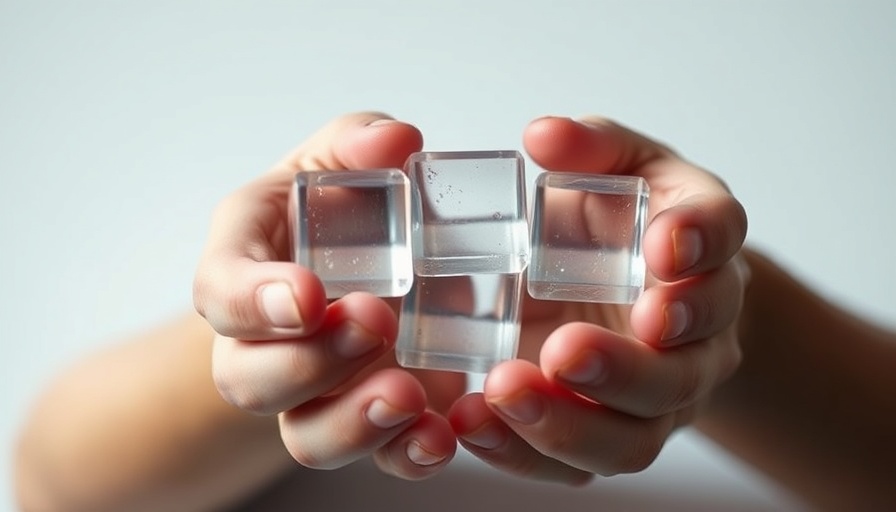 Translucent cubes in hands, emphasizes renewable energy waste recycling.