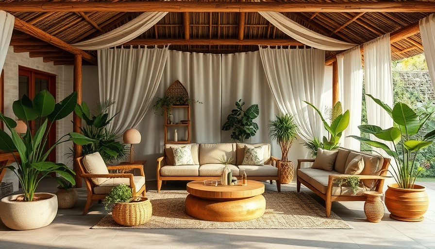 Nature inspired design in a rustic eco-friendly lounge area with plants.