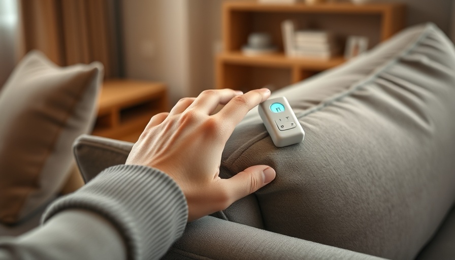 Smart home automation switch on couch arm.