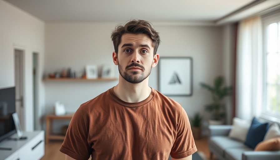 Man questioning in smart home with turned off devices.