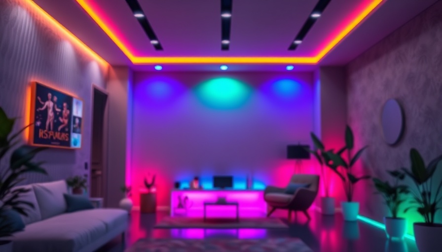 Smart home self-healing technology with vibrant lighting setup.