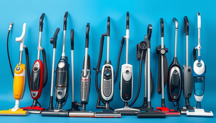 Assorted vacuum cleaners for hardwood floors on blue background.