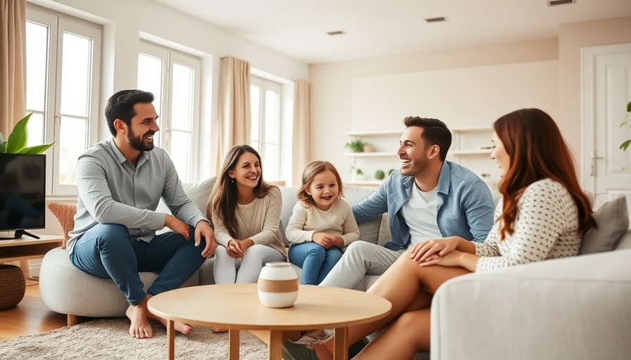Family laughing together in living room, Carbon Monoxide Awareness.