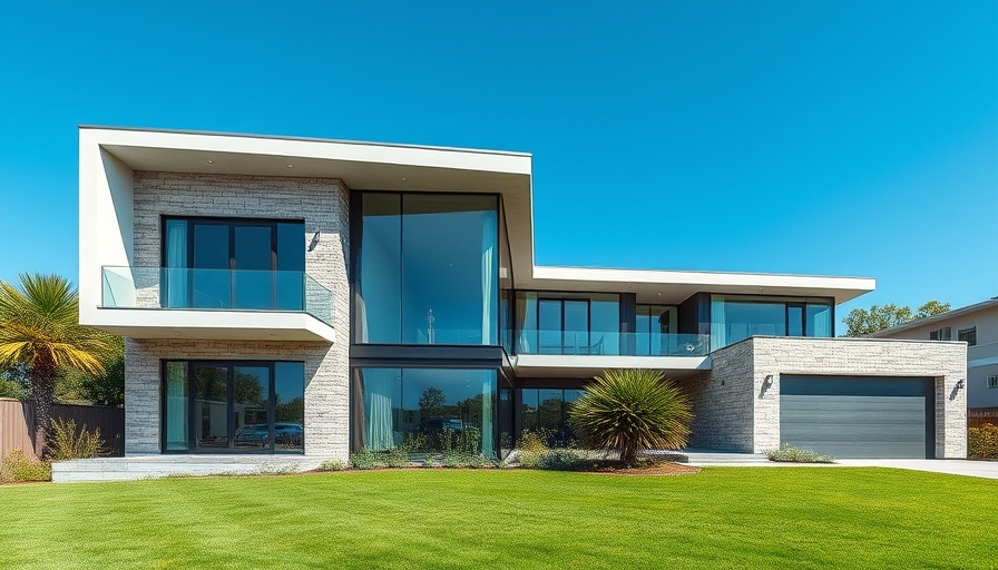 Modern home with glass and stone in a lush setting, the perfect home.