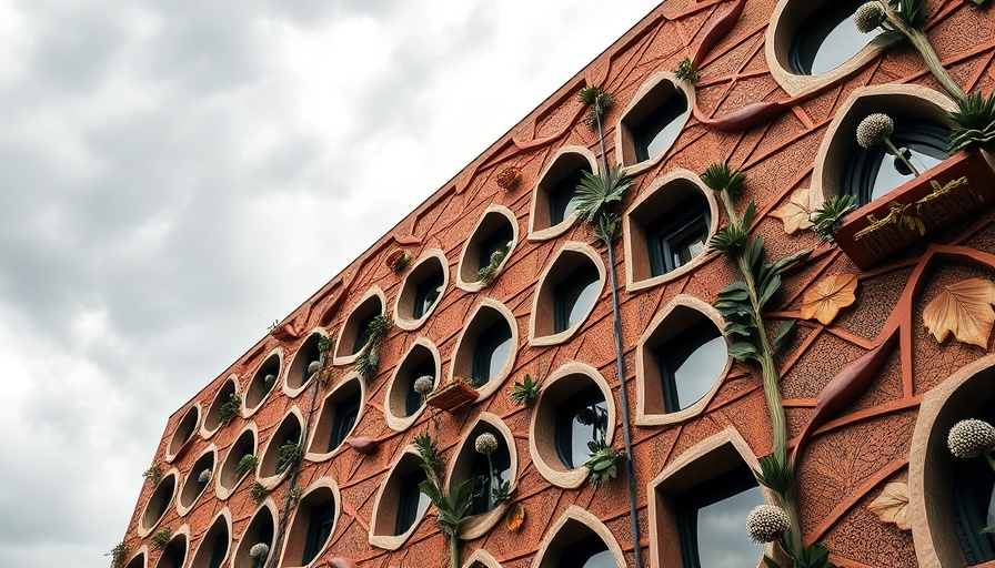 Nature inspired home design with geometric facade.