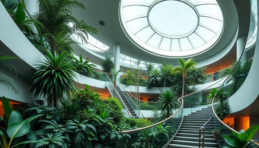 Urban oasis in Copenhagen with modern architecture and greenery.