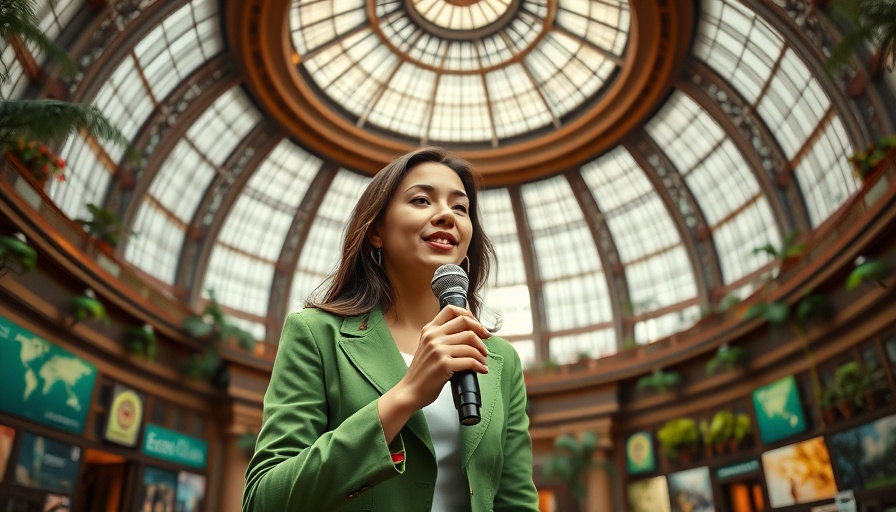 Sustainable living solutions exhibition inside a glass-domed hall.
