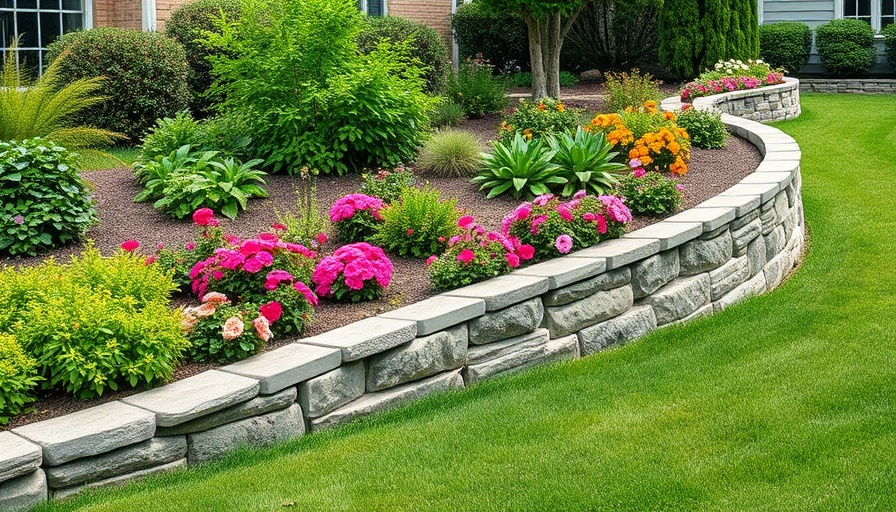 Backyard retaining wall design ideas with vibrant flowers.