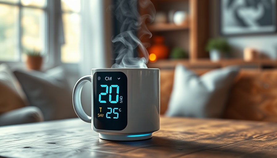Futuristic mug with steam, showcasing innovative gadgets 2025.