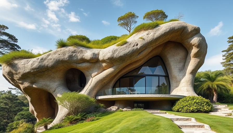 Unique hand-shaped cave house surrounded by greenery, showcasing modern cave house living.