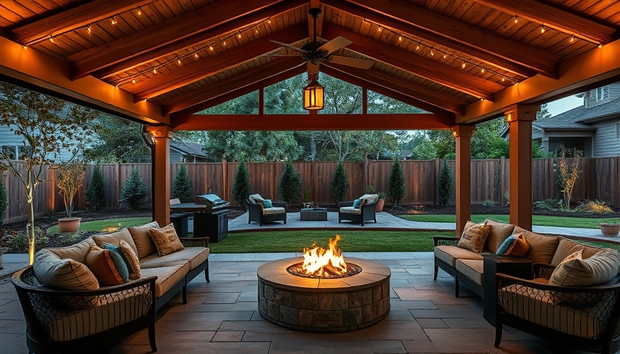 Spacious covered patio living space with comfy seating.