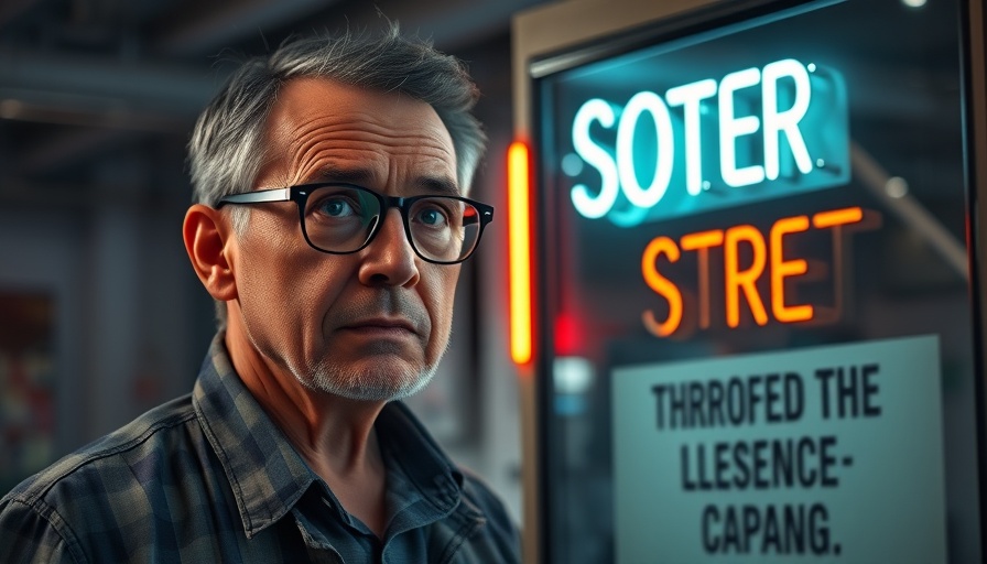 Worried man next to retirement warning sign, discussing Retirement Purpose Portfolio.
