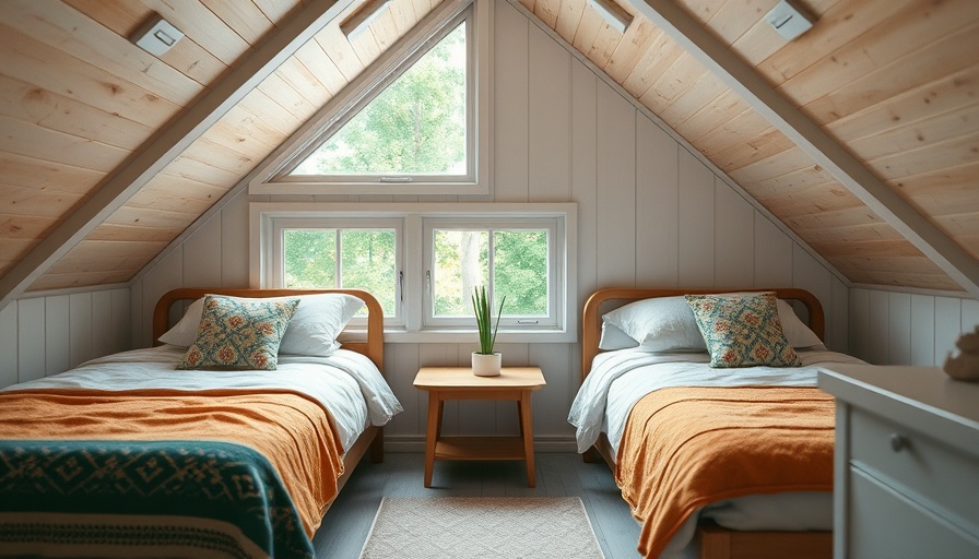 Cozy attic bedroom with twin beds and colorful blankets, highlighting Cozy Earth sheets.