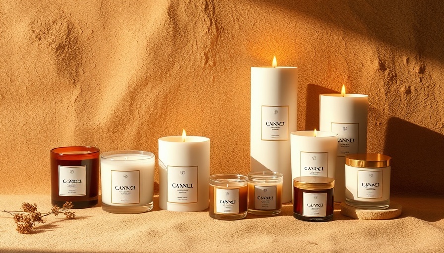 Elegant celebrity candles in chic holders against a textured brown background.