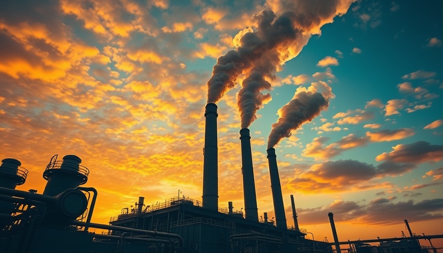 Industrial factory with smoke at sunset, related to carbon tariffs and energy policy.