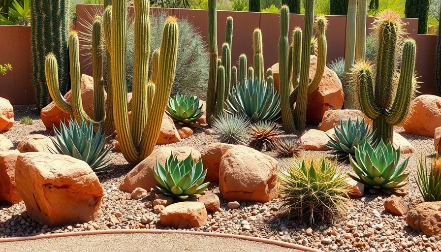 Zeroscape backyard landscaping with cacti and succulents.