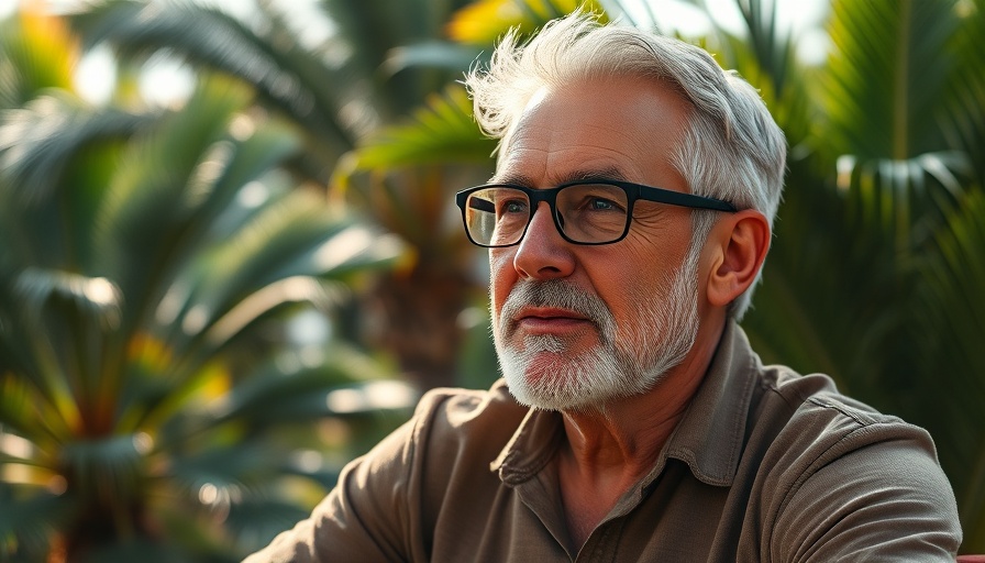 Thoughtful mature man in a sunny park, considering retirement drift.