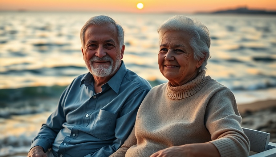 Elderly couple relaxing on a beach during sunset, symbolizing navigation of life transitions in retirement.