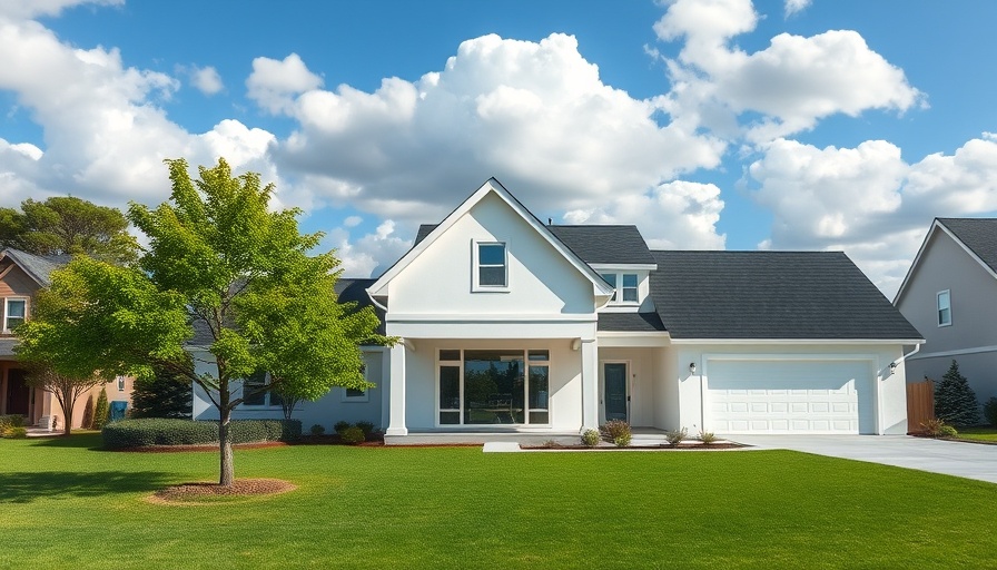 Modern home under a blue sky representing retirement transition.