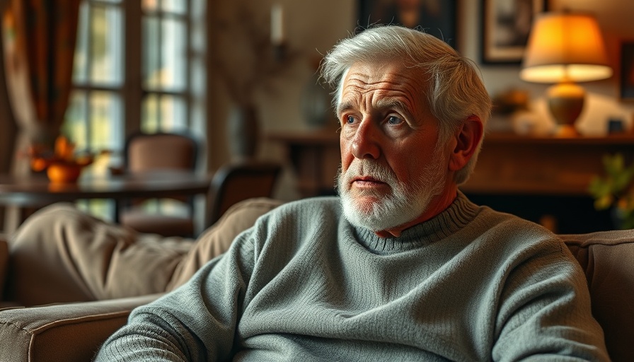 Elderly man in cozy room reflecting on experiences of aging.