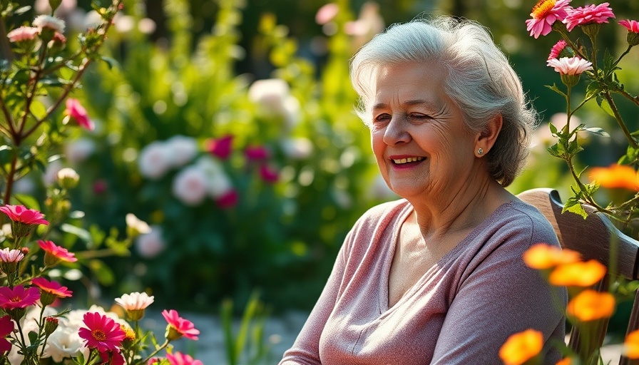 Serene woman in garden finding joy in life after loss.