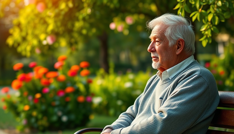 Elderly man reflecting on life's journey in a park.