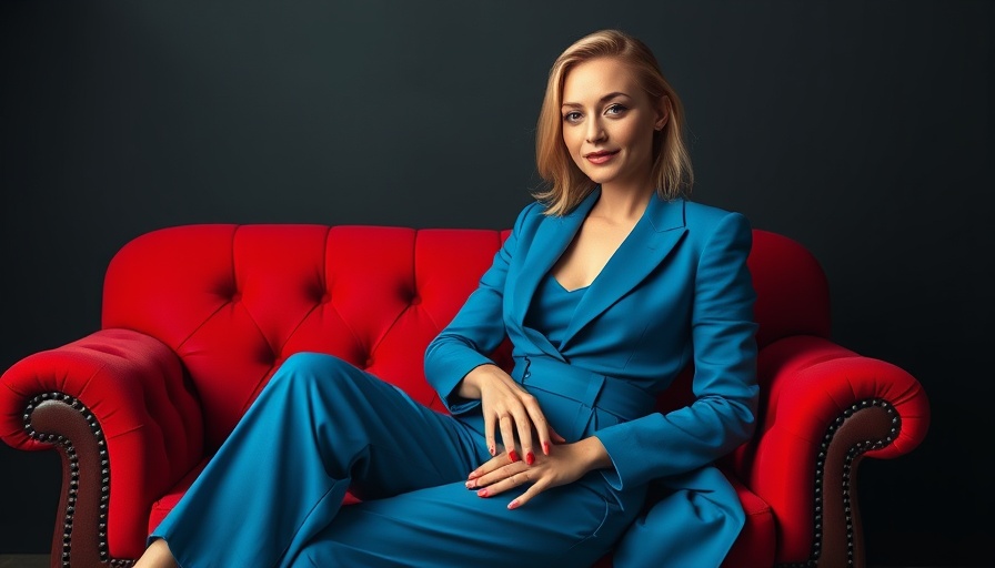 Stylish woman poses confidently on red couch; Jill Sobule death news.