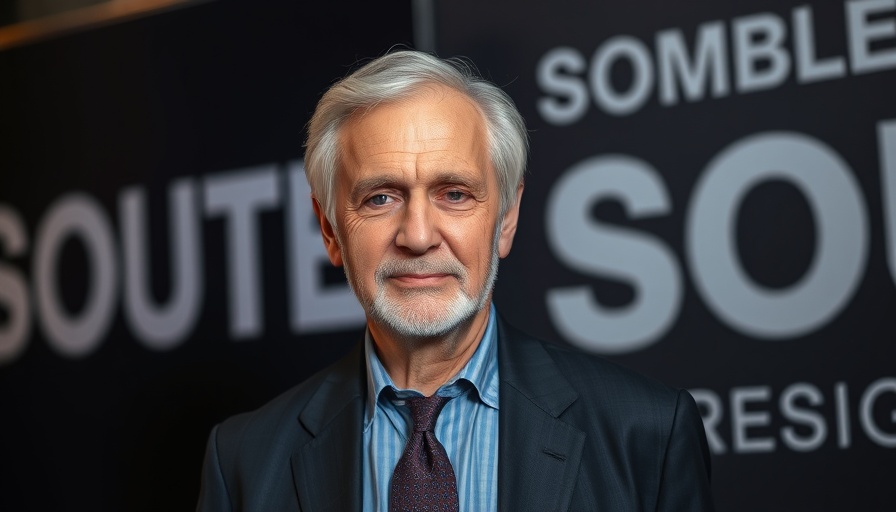 Distinguished older man at event with dark background and text