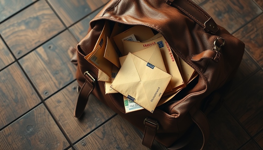 Vintage leather bag with airmail envelopes for TomDryden.com launch.