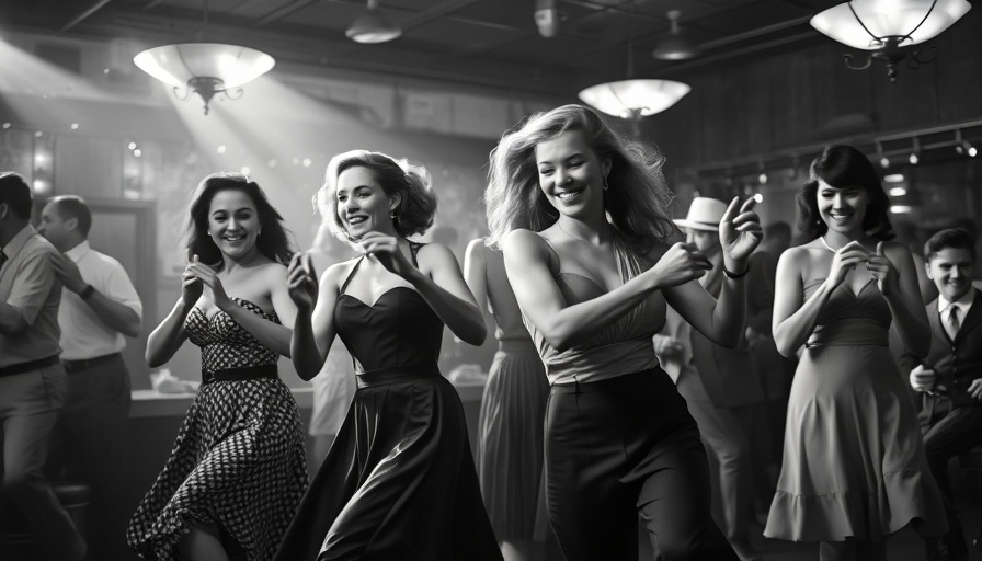 Vintage 1940s dancers swing dancing joyfully in a lively club.