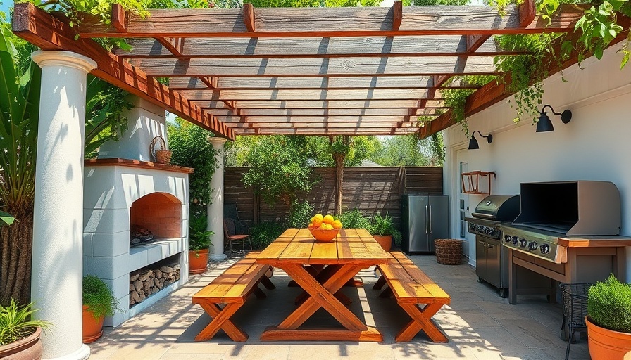 Outdoor dining area design for small spaces with wooden furniture and pergola.