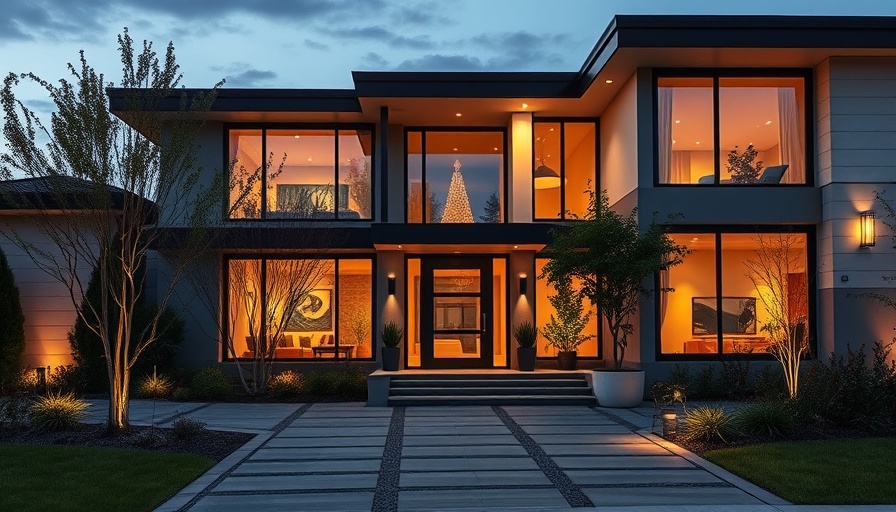 Modern home entrance with elegant design and warm lighting.