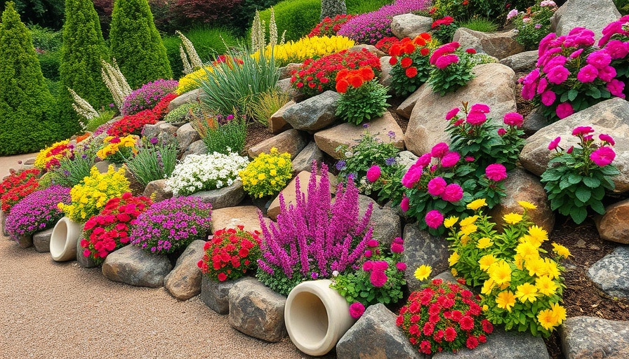 Vibrant rock garden design ideas with colorful flowers and greenery.