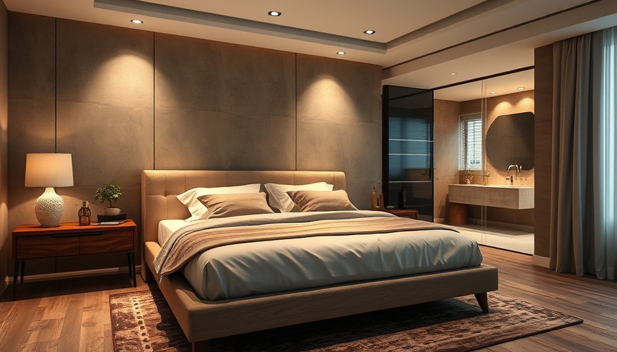 Luxurious bed frame in a modern bedroom with elegant decor and warm lighting.