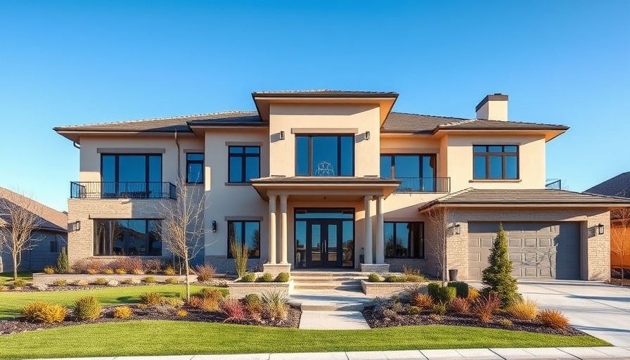 Elegant Utah mansion with landscaped garden and blue sky