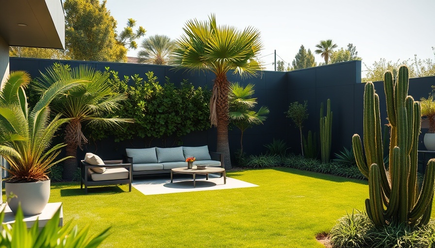 Privacy fence ideas in a modern outdoor garden with seating and plants.